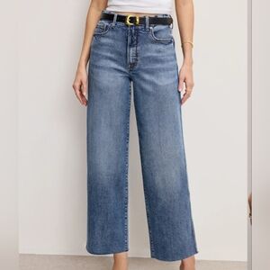 Good American Good Skate Wide Cropped Jean Size 6/28 Medium Blue Wash